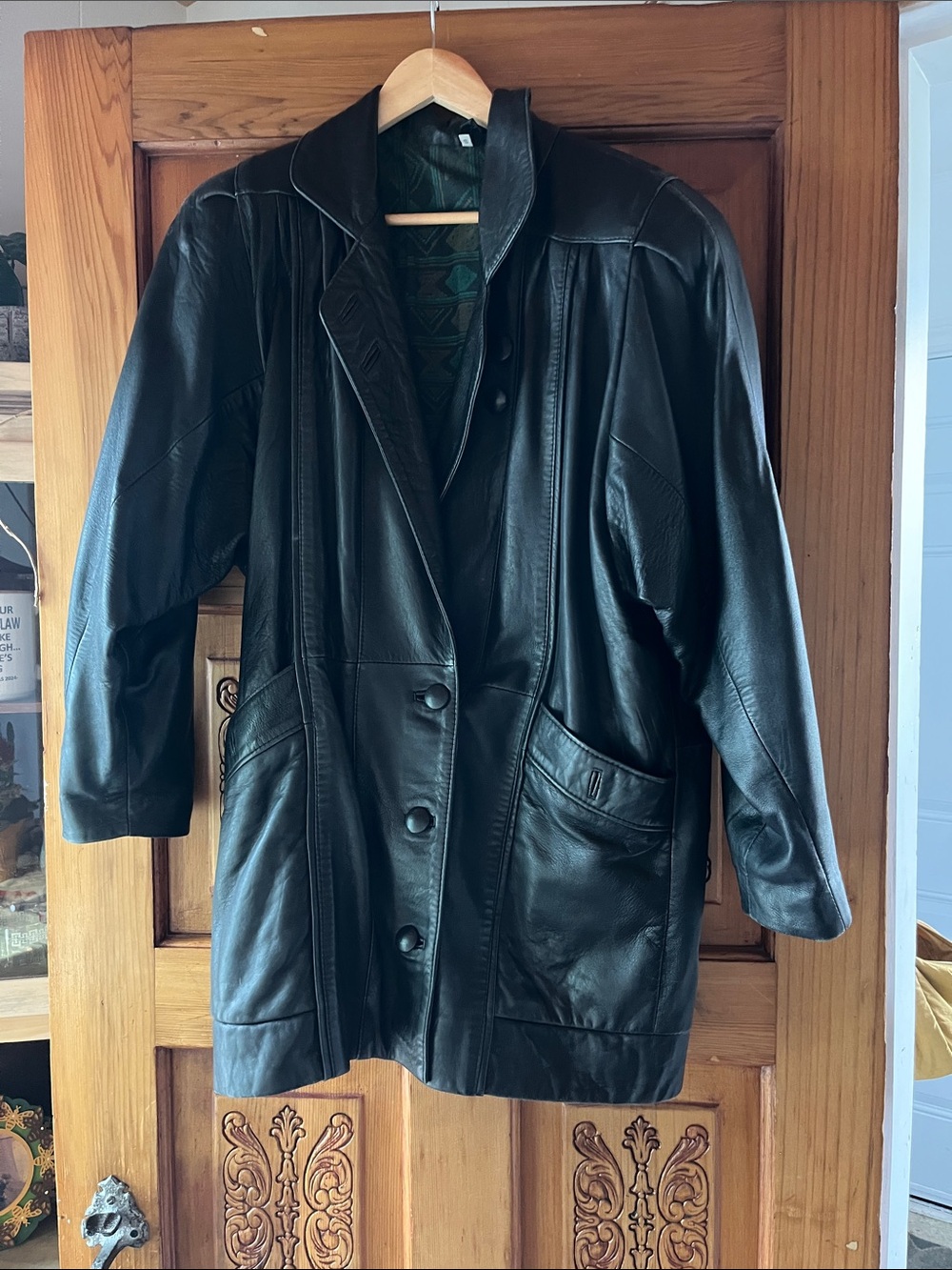 Black Leather Button-Front Jacket
